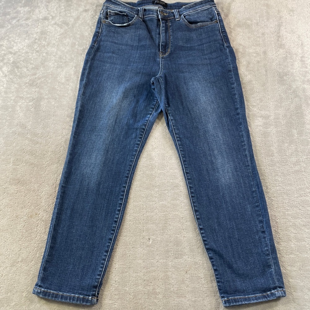 Judy Blue Cropped Slim Jeans Womens 11/30 Dark Wash High Rise Whiskers Mom